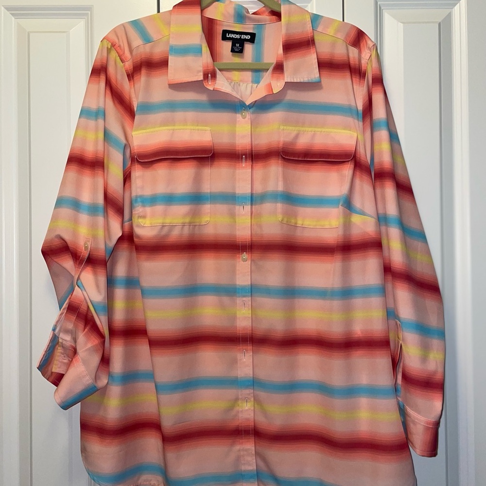 Lands' End Multicolor Stripe Button Down XL